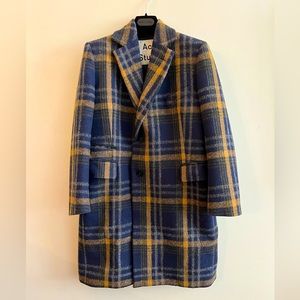Acne Studios Wool Plaid Tartan Coat Navy